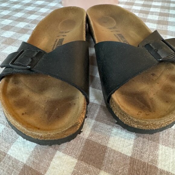 Birkenstock Black Leather Madrid Sandal with Birko-Flor size 34 lightly worn - Picture 3 of 6